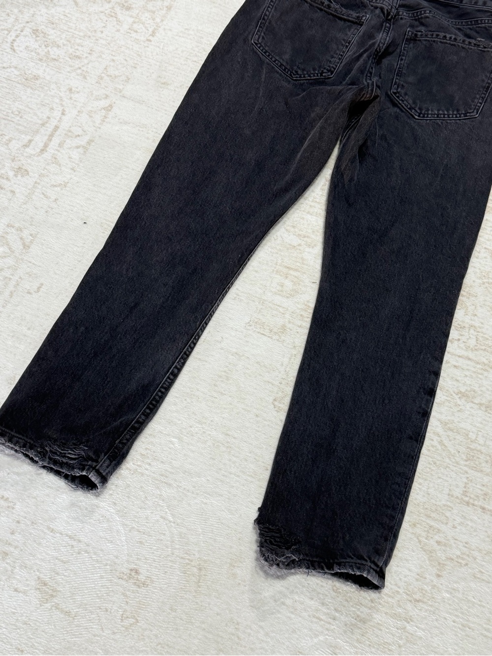 AGOLDE Riley High Rise Straight Crop Jeans 24 Black Washed Distressed Hem - Picture 4 of 12